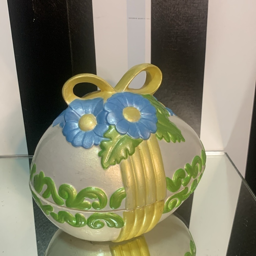 Vintage Hand Painted Ceramic Easter Egg Trinket or Candy Dish Spring Home Decor - Picture 9 of 12